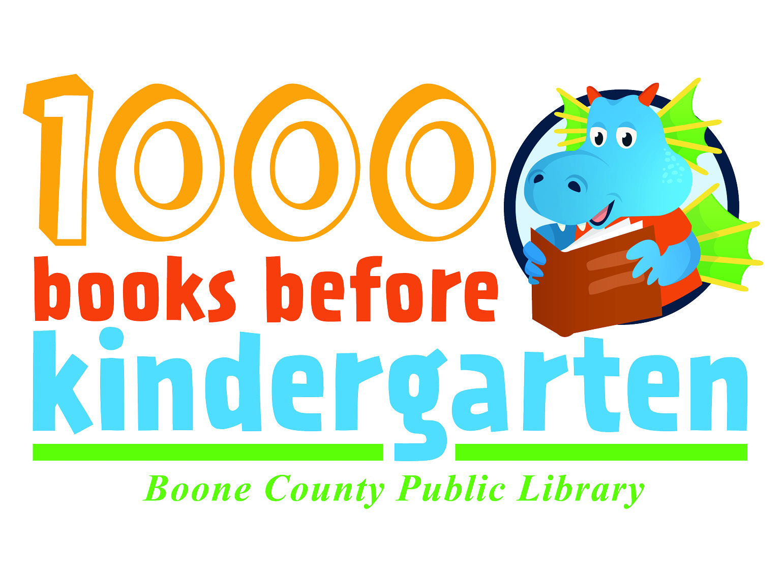 1000 Books Before Kindergarten graphic with a reading dragon